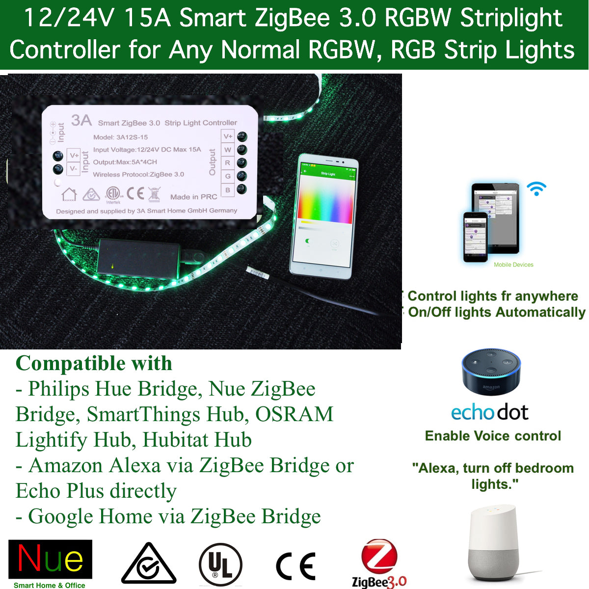 ZigBee 12V, 24V Smart RGB, RGBW Strip Light Controller for SmartThings – AU / Smart Home Store | SmartThings, Philips Hue, Hubitat and Smart Life Automation