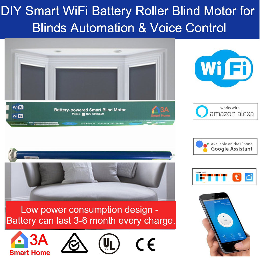 Battery-powered WiFi Smart Blind Motor for Normal Roller Blinds Home Automation, Voice Control