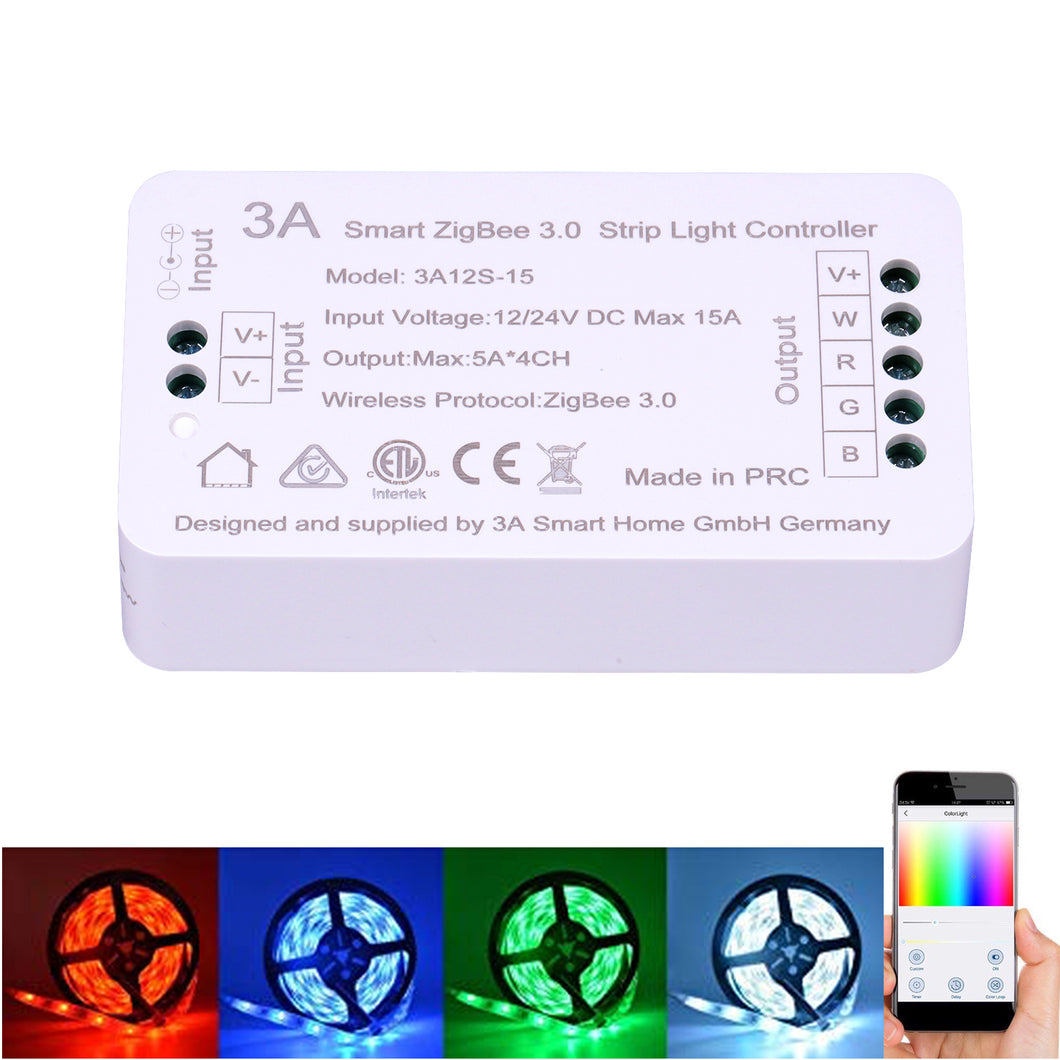 ZigBee 12V, 24V Smart RGB, RGBW Strip Light Controller for SmartThings (AeoTec), Hubitat, Philips Hue, Apple Home and Home Assistant