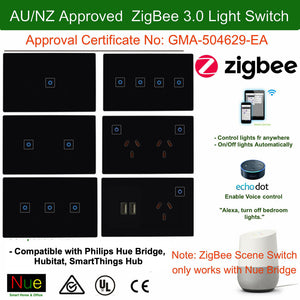 ZigBee Smart 3 Gang Switch for SmartThings, Hubitat Hub, Philips Hue (Black)
