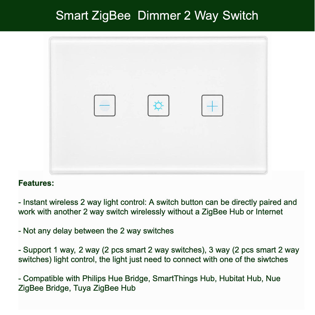 ZigBee 2 Way Dimmer Switch Set for SmartThings, Hubitat and Philips Hue 2 Way Light Control