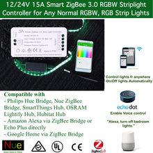 Load image into Gallery viewer, ZigBee 12V, 24V Smart RGB, RGBW Strip Light Controller for SmartThings (AeoTec), Hubitat, Philips Hue, Apple Home and Home Assistant