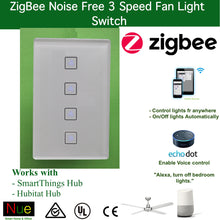 Load image into Gallery viewer, ZigBee Smart 3 Speed Fan Light Switch for SmartThings and Hubitat