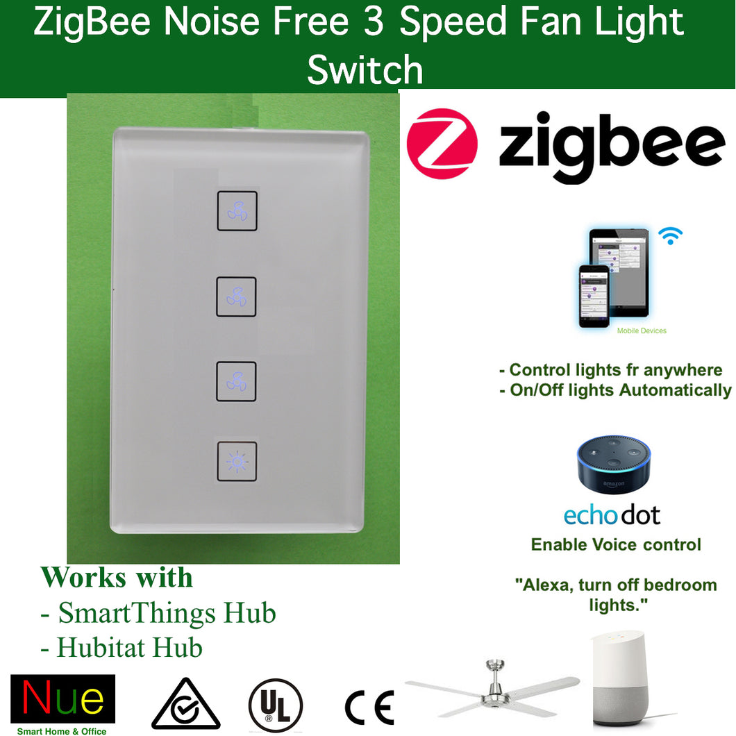 ZigBee Smart 3 Speed Fan Light Switch for SmartThings and Hubitat