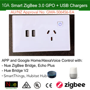 ZigBee Smart USB Power Point GPO for SmartThings, Hubitat, Philips Hue Automation